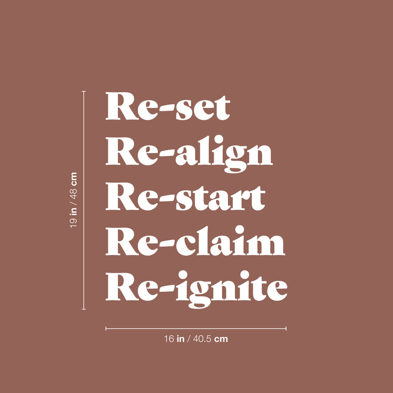 Vinyl Wall Art Decal - Re-set Re-align Re-start - 19" x 16" - Modern Motivational Self Love Quote Sticker For Home Bedroom Window Office Therapy Living Room Mirror Decor 4