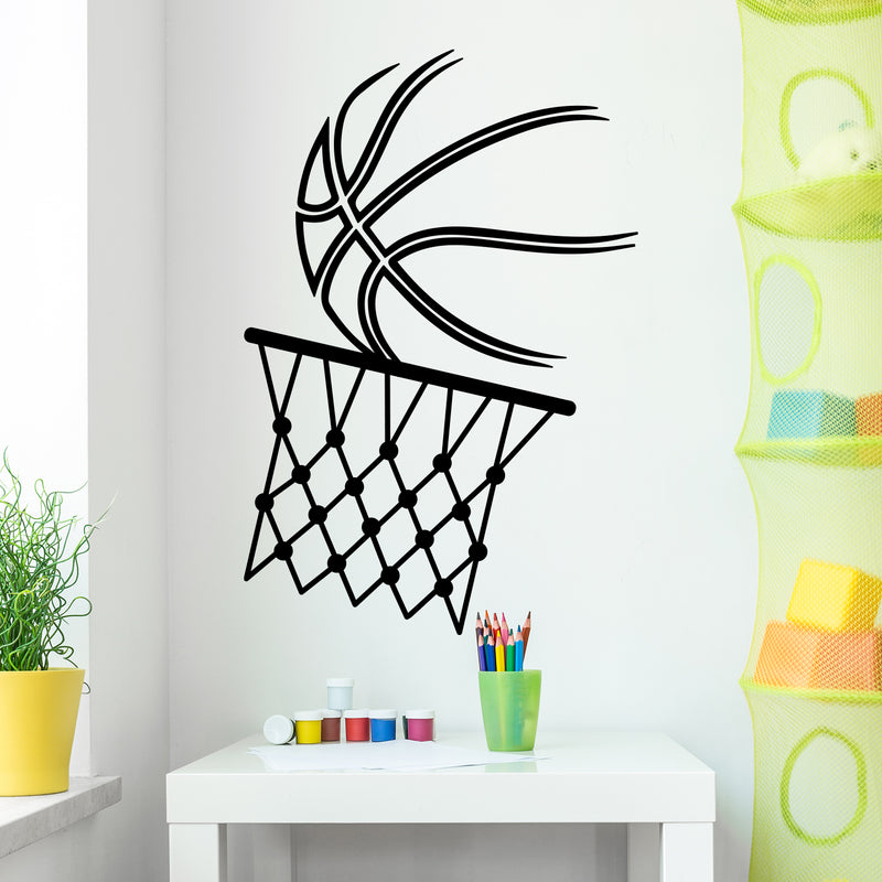 Vinyl Wall Art Decal - Basketball Ball & Hoop  - 21" x 14" - Trendy Sports Positive Fun Cool Design Sticker For Home Kids Room School College Office Sport Bar Storefront Decor 2