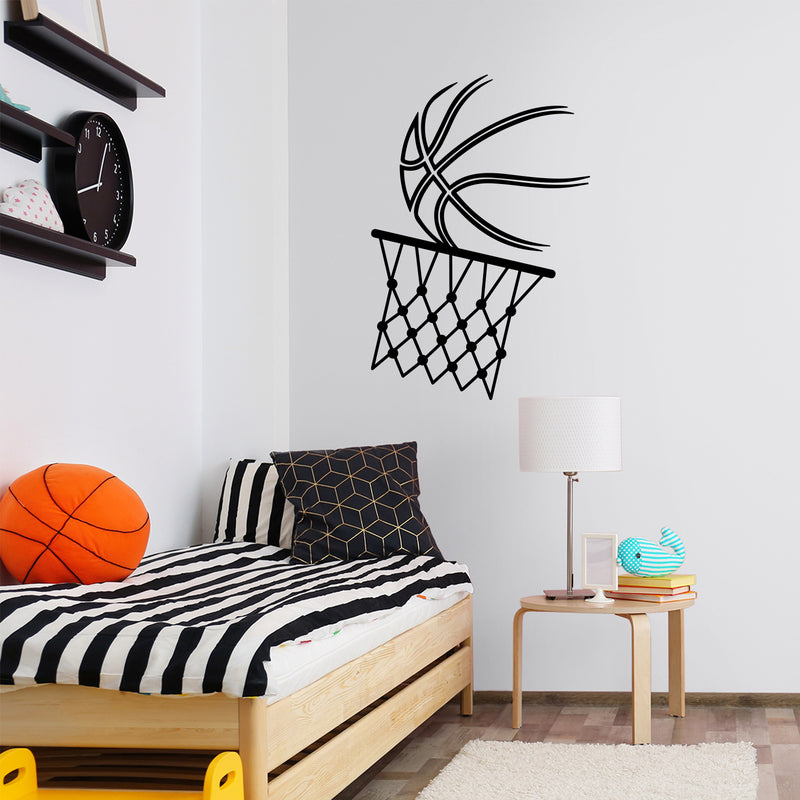 Vinyl Wall Art Decal - Basketball Ball & Hoop - Trendy Sports Positive Fun Cool Design Sticker For Home Kids Room School College Office Sport Bar Storefront Decor 3