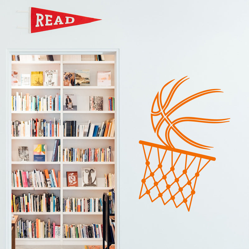 Vinyl Wall Art Decal - Basketball Ball & Hoop  - 21" x 14" - Trendy Sports Positive Fun Cool Design Sticker For Home Kids Room School College Office Sport Bar Storefront Decor 2