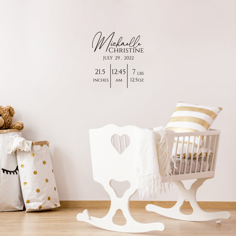 Vinyl Wall Art Decal - Custom New Born Baby Name - 20" x 18" - Modern Lovely Charming Baby's Presentation Names Date Inches Hour Weight Quote Sticker For Home Nursery Baby Room Decor 3