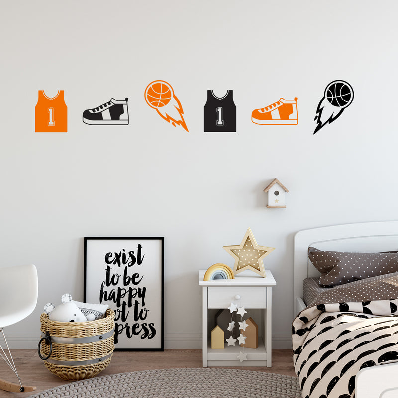 Vinyl Wall Art Decal - Basketball Icons Pack - 16. - Trendy Sports Jerseys Sneakers Fun Cool Design Sticker For Home Kids Room School College Office Sport Bar Storefront Decor 2