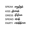 Vinyl Wall Art Decal - Speak English Kiss French Dress Italian - Trendy Inspirational Funny Girly Quote Sticker For Home Office Bedroom Closet Mirror Decor 1