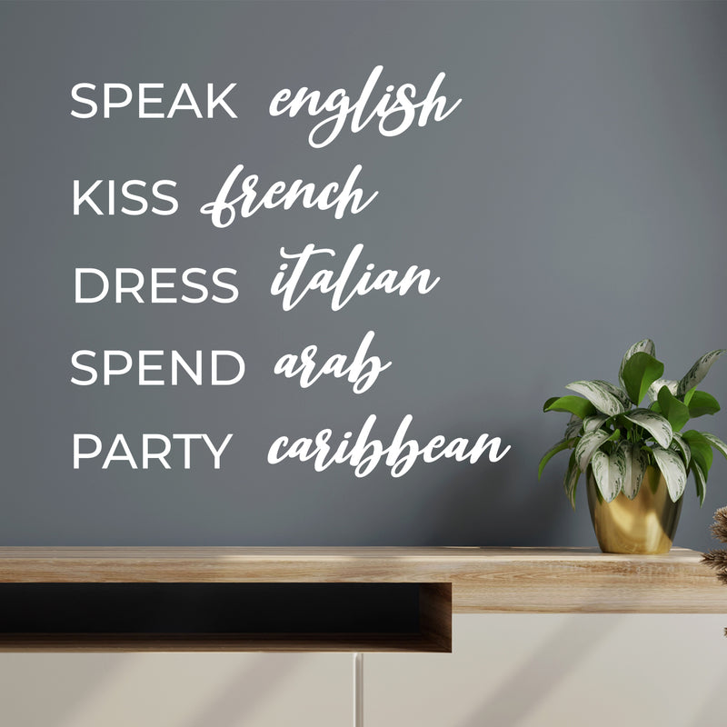 Vinyl Wall Art Decal - Speak English Kiss French Dress Italian - 13" x 14" - Trendy Inspirational Funny Girly Quote Sticker For Home Office Bedroom Closet Mirror Decor 2