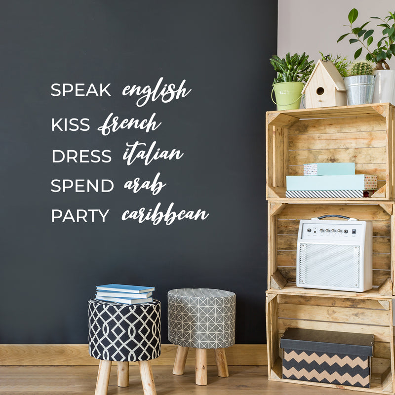 Vinyl Wall Art Decal - Speak English Kiss French Dress Italian - 13" x 14" - Trendy Inspirational Funny Girly Quote Sticker For Home Office Bedroom Closet Mirror Decor 3