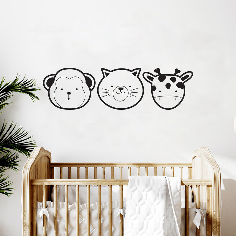 Set Of 3 Vinyl Wall Art Decal - Baby Animal Faces - 16. Modern Inspirational Cute Design Sticker For Children Bedroom Home Baby Nursery Daycare Kids Room Decor 2