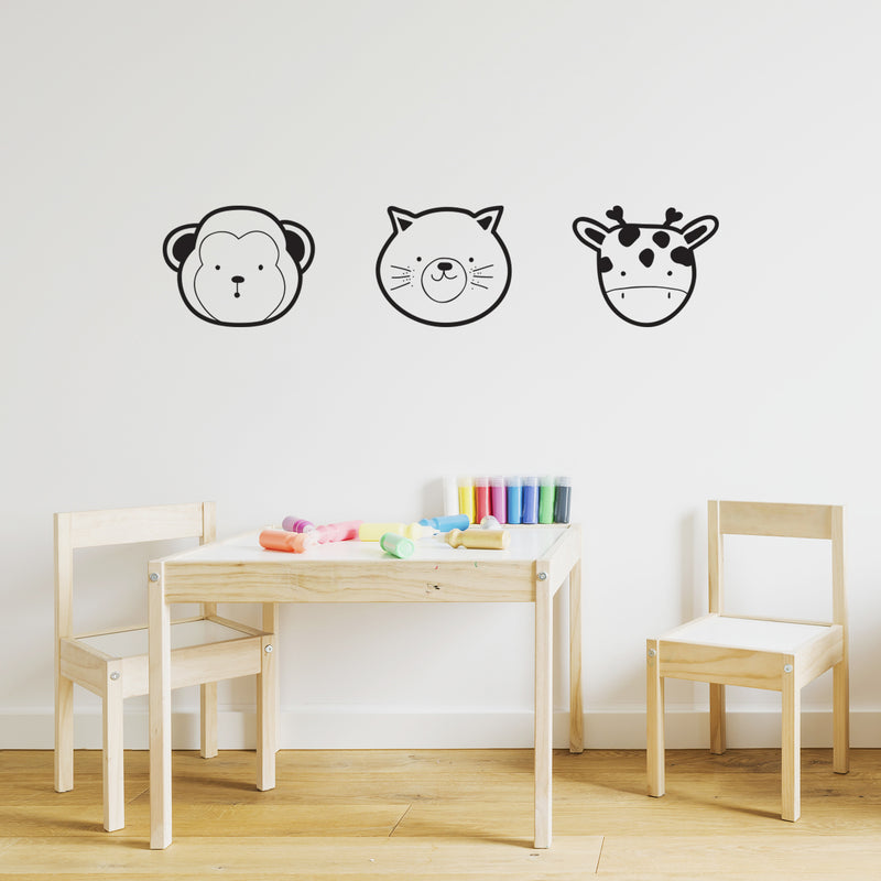 Set Of 3 Vinyl Wall Art Decal - Baby Animal Faces - 16. Modern Inspirational Cute Design Sticker For Children Bedroom Home Baby Nursery Daycare Kids Room Decor 3