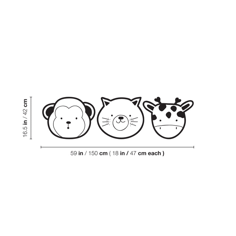 Set Of 3 Vinyl Wall Art Decal - Baby Animal Faces - 16.5" x 59" - Modern Inspirational Cute Design Sticker For Children Bedroom Home Baby Nursery Daycare Kids Room Decor 4