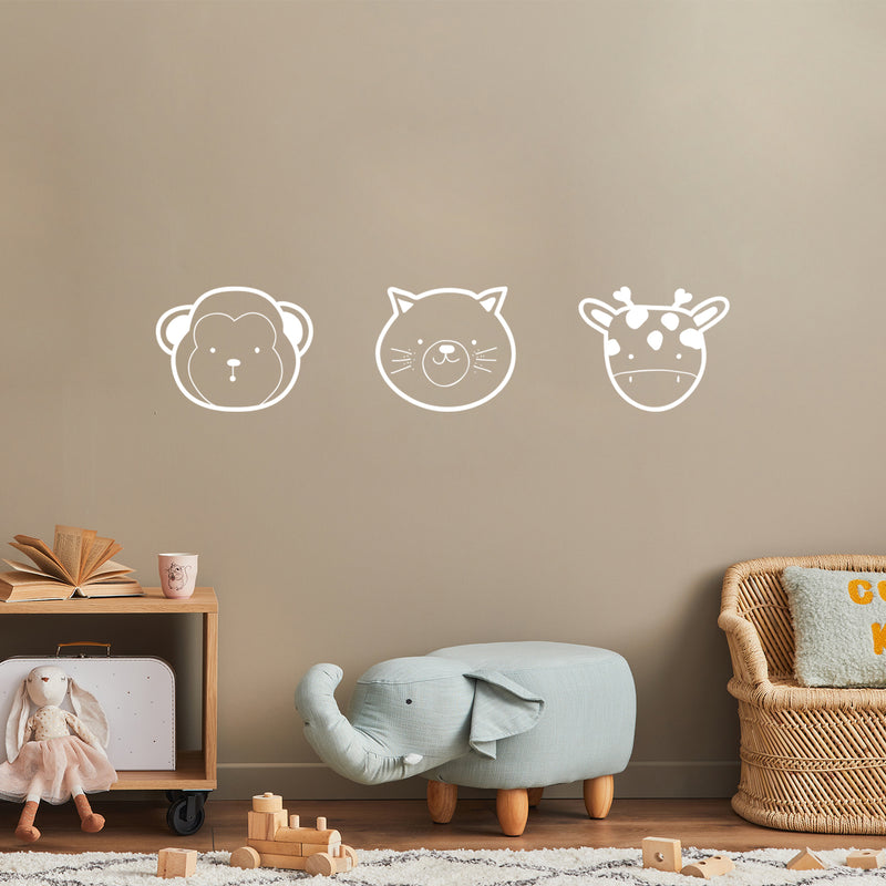 Set Of 3 Vinyl Wall Art Decal - Baby Animal Faces - 16.5" x 59" - Modern Inspirational Cute Design Sticker For Children Bedroom Home Baby Nursery Daycare Kids Room Decor 2