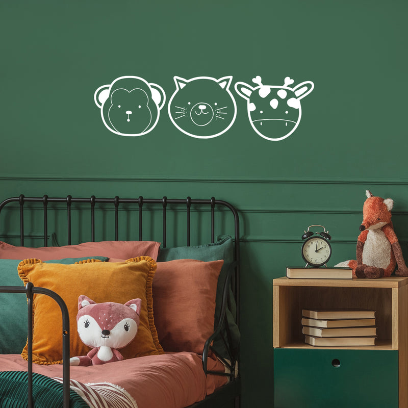 Set Of 3 Vinyl Wall Art Decal - Baby Animal Faces - 16.5" x 59" - Modern Inspirational Cute Design Sticker For Children Bedroom Home Baby Nursery Daycare Kids Room Decor 3