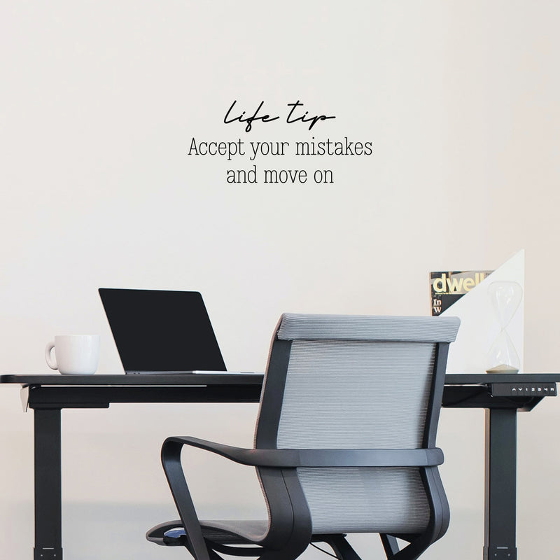 Vinyl Wall Art Decal - Life Tip Accept Your Mistakes And Move On - Modern Motivational Self Love Quote Sticker For Home Bedroom Office Therapy Living Room Decor 2