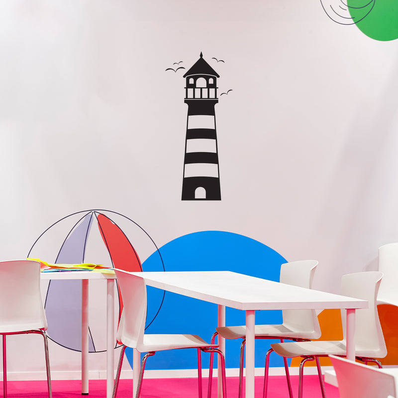 Vinyl Wall Art Decal - Lighthouse - 13.5" x 30" - Beach Icons leading light Shape Cute Modern Trendy Beacon Ocean Navy Design For Home Office Living Room Bedroom Store Decor 2