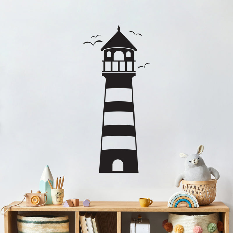 Vinyl Wall Art Decal - Lighthouse - 13.5" x 30" - Beach Icons leading light Shape Cute Modern Trendy Beacon Ocean Navy Design For Home Office Living Room Bedroom Store Decor 3