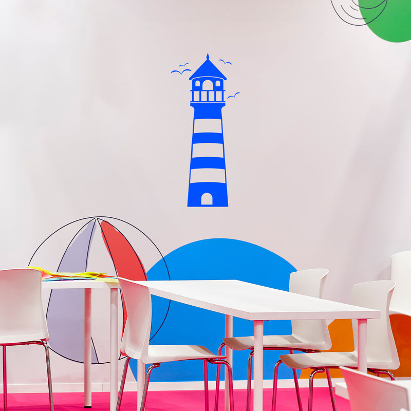 Vinyl Wall Art Decal - Lighthouse - 13.5" x 30" - Beach Icons leading light Shape Cute Modern Trendy Beacon Ocean Navy Design For Home Office Living Room Bedroom Store Decor 2