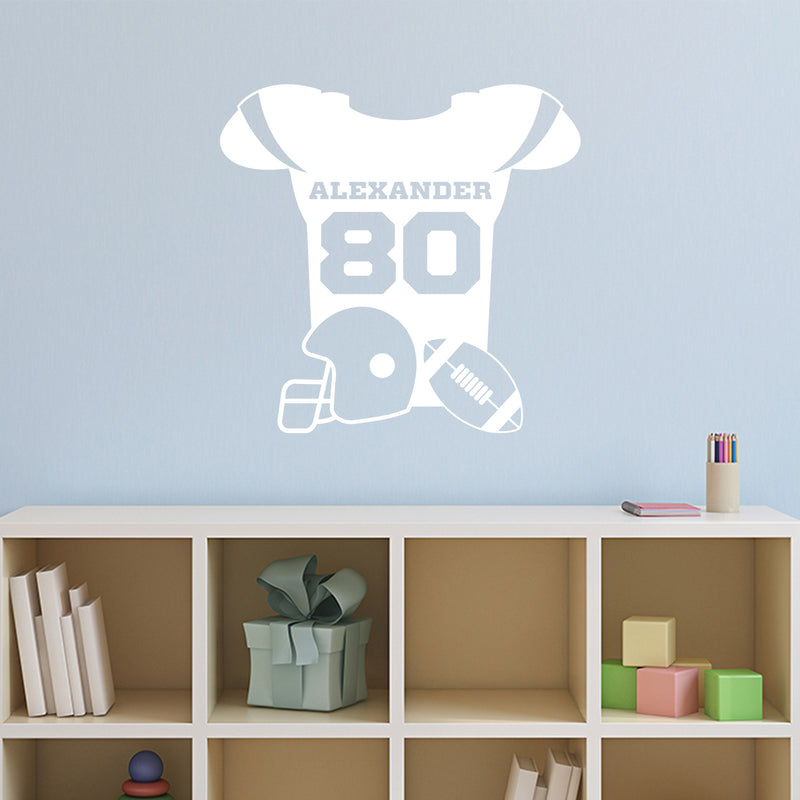 Vinyl Wall Art Decal - Custom American Football Jersey Name - 16" x 16.5" - Trendy Cool Fun Design Sports Sticker For Home Kids Room School Classroom College Office Sport Bar Storefront Decor 2