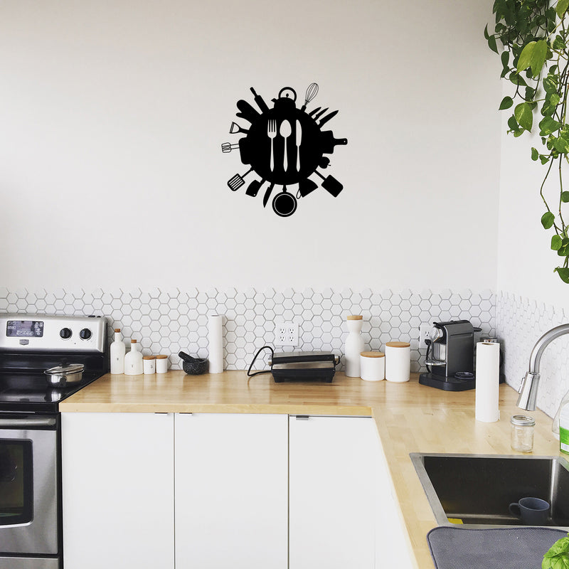 Vinyl Wall Art Decal - Fork; Spoon And Knife Figures - 17.5" x 16.5" - Modern Inspirational Sticker For Home Bedroom Family Room Kitchen Dining Room Restaurant Coffee Shop Decor 2