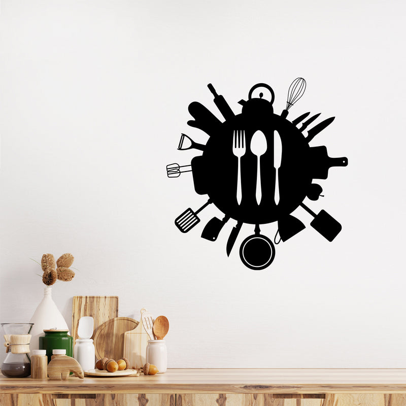 Vinyl Wall Art Decal - Fork; Spoon And Knife Figures - 17.5" x 16.5" - Modern Inspirational Sticker For Home Bedroom Family Room Kitchen Dining Room Restaurant Coffee Shop Decor 3