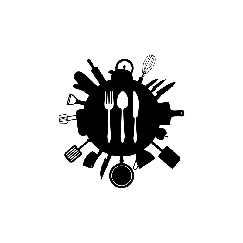 Vinyl Wall Art Decal - Fork; Spoon And Knife Figures - 17.5" x 16.5" - Modern Inspirational Sticker For Home Bedroom Family Room Kitchen Dining Room Restaurant Coffee Shop Decor 1