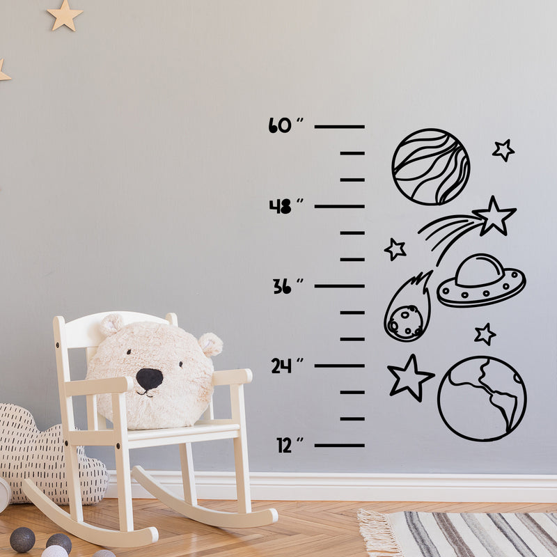 Vinyl Wall Art Decal - Space Scale - Height Chart Ruler Measurement Growth Chart Planets Design Sticker For Children Bedroom Home Baby Nursery Daycare Kids Room Decor 3