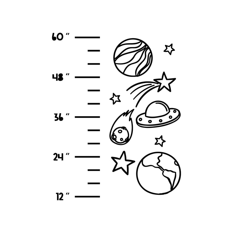 Vinyl Wall Art Decal - Space Scale - Height Chart Ruler Measurement Growth Chart Planets Design Sticker For Children Bedroom Home Baby Nursery Daycare Kids Room Decor 1