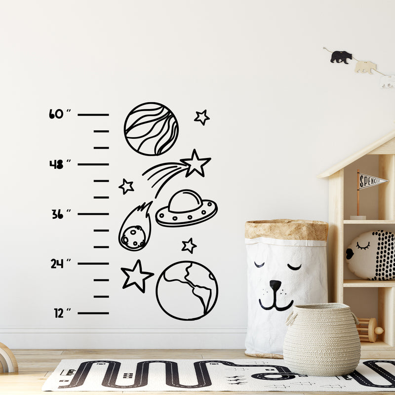 Vinyl Wall Art Decal - Space Scale - Height Chart Ruler Measurement Growth Chart Planets Design Sticker For Children Bedroom Home Baby Nursery Daycare Kids Room Decor 2