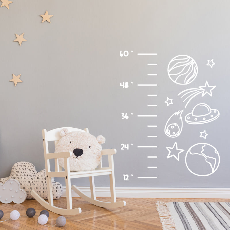 Vinyl Wall Art Decal - Space Scale - 39" x 50" - Height Chart Ruler Measurement Growth Chart Planets Design Sticker For Children Bedroom Home Baby Nursery Daycare Kids Room Decor 2