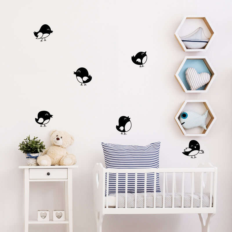 Set Of 6 Vinyl Wall Art Decal - Little Birds Set - From 7.Each - Cute Adhesive Sticker Animal Design For Children Bedroom Home Daycare Baby Nursery Kids Room Decor 3