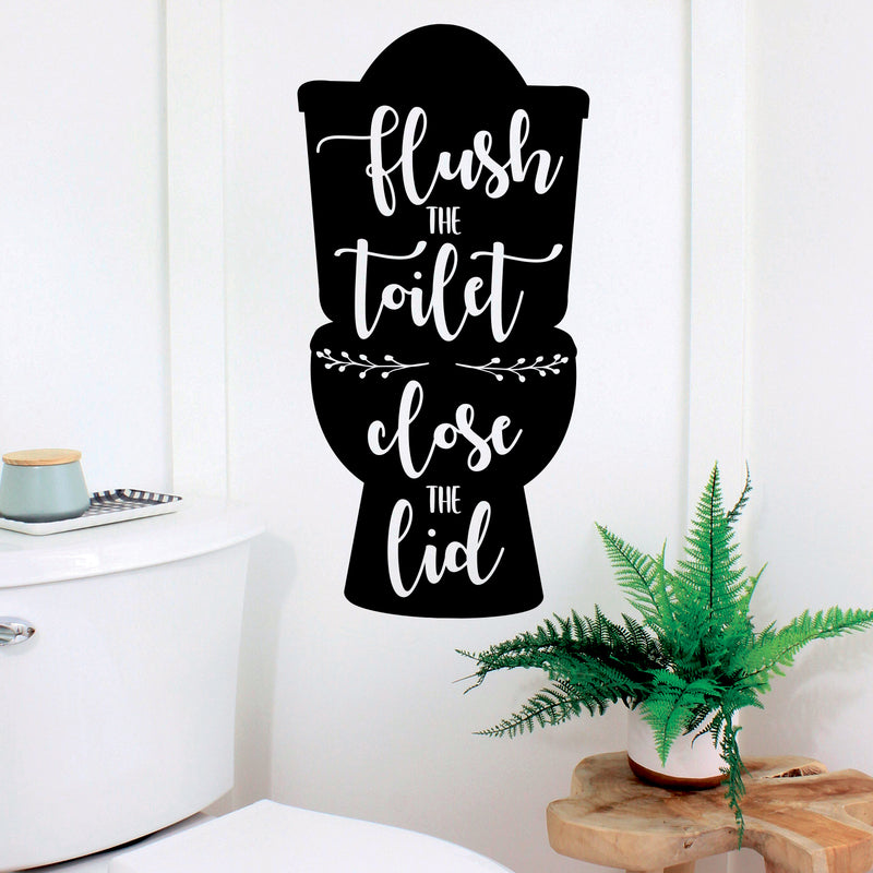 Vinyl Wall Art Decal - Flush The Toilet Close The Lid - Modern Funny Sarcastic Quote Sticker For Home Bathroom Mirror Toilet Restroom Window Decor 2