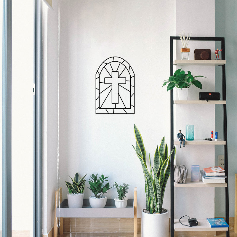 Vinyl Wall Art Decal - Cross Lines - Lovely Inspirational Minimal Spiritual Design Sticker For Home Bedroom Living Room Closet Coffee Shop Religious Center Decor 3