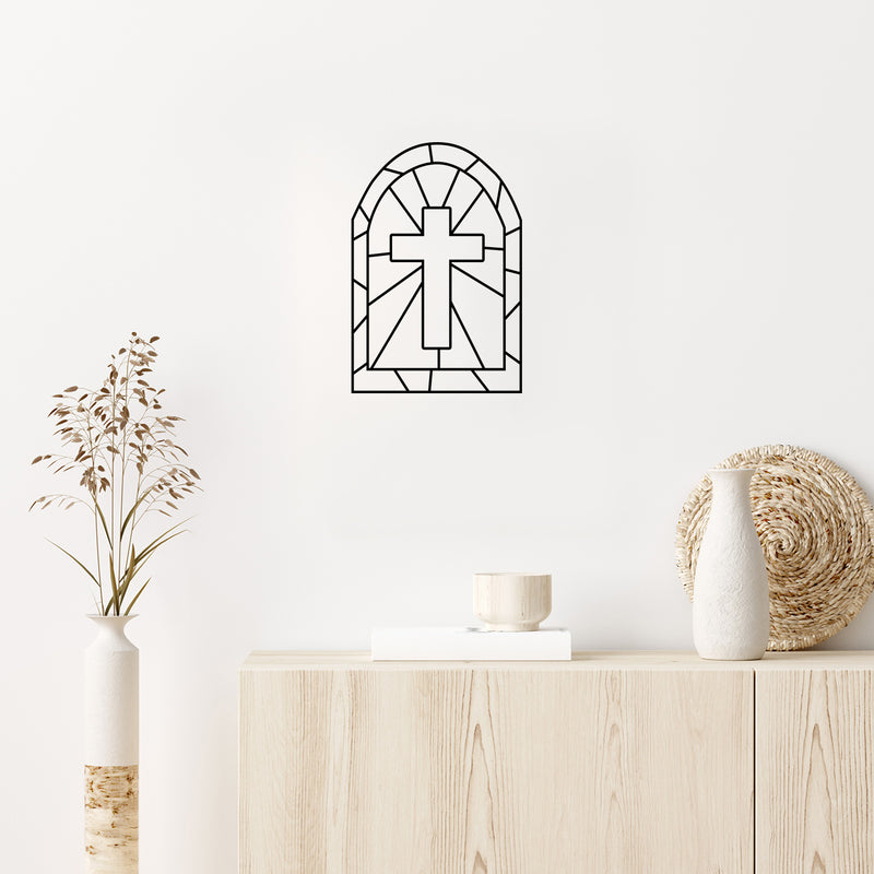 Vinyl Wall Art Decal - Cross Lines - 25" x 17" - Lovely Inspirational Minimal Spiritual Design Sticker For Home Bedroom Living Room Closet Coffee Shop Religious Center Decor 2