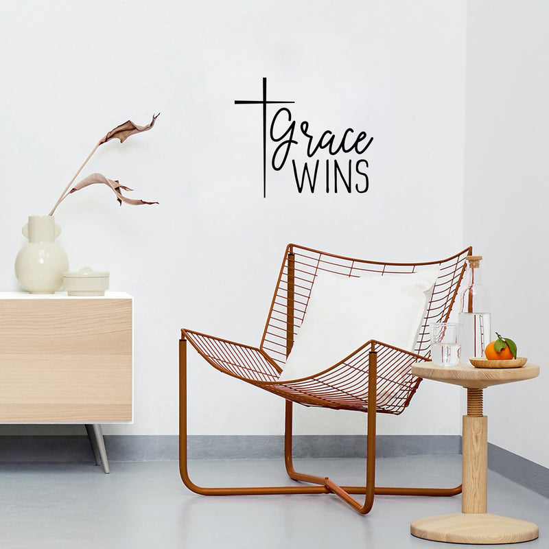 Vinyl Wall Art Decal - Grace Wins - 8.5" x 10" - Spiritual Lovely Inspiring Quote Sticker For Home Bedroom Living Room Religious Center Decor 3