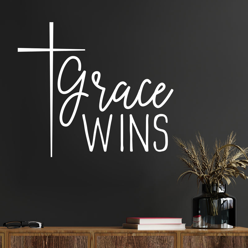 Vinyl Wall Art Decal - Grace Wins - 8.5" x 10" - Spiritual Lovely Inspiring Quote Sticker For Home Bedroom Living Room Religious Center Decor 2