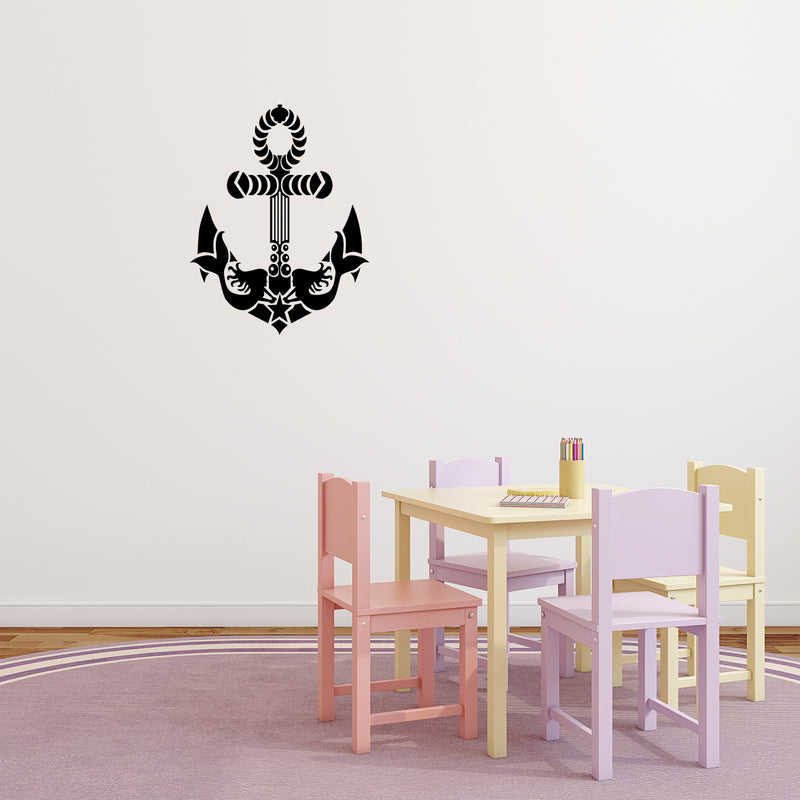 Vinyl Wall Art Decal - Mermaid Decoration - Beach Icons Boat Cute Modern Trendy Anchor Shape Ocean Navy Design For Home Office Living Room Bedroom Store Decor 2