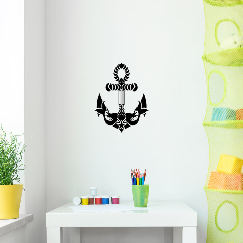 Vinyl Wall Art Decal - Mermaid Decoration - Beach Icons Boat Cute Modern Trendy Anchor Shape Ocean Navy Design For Home Office Living Room Bedroom Store Decor 3