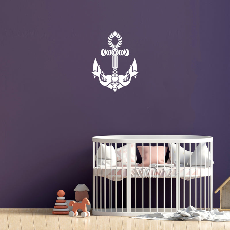 Vinyl Wall Art Decal - Mermaid Decoration - 17" x 20" - Beach Icons Boat Cute Modern Trendy Anchor Shape Ocean Navy Design For Home Office Living Room Bedroom Store Decor 3