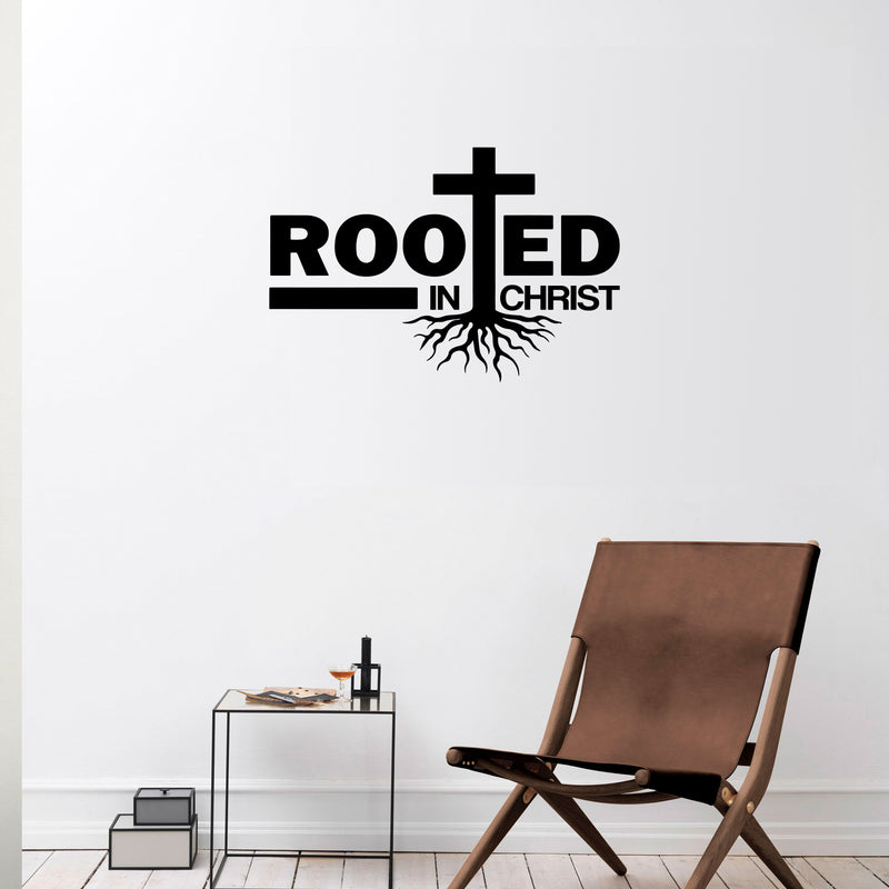 Vinyl Wall Art Decal - Rooted In Christ - Modern Inspirational Spiritual Religious Quote Sticker For Home Church Living Room Bedroom Decor 3