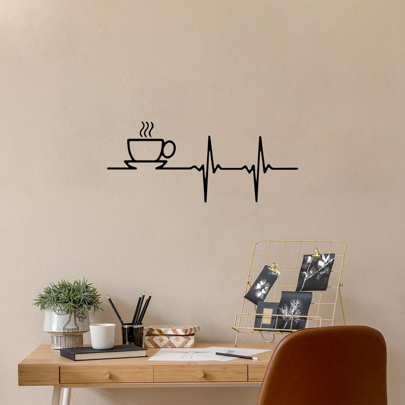 Vinyl Wall Art Decal - Coffee Life - Trendy Heartbeat Cafe Quote Sticker For Home Kitchen Bedroom Store Living Room Work Office Kitchenette Decor 3