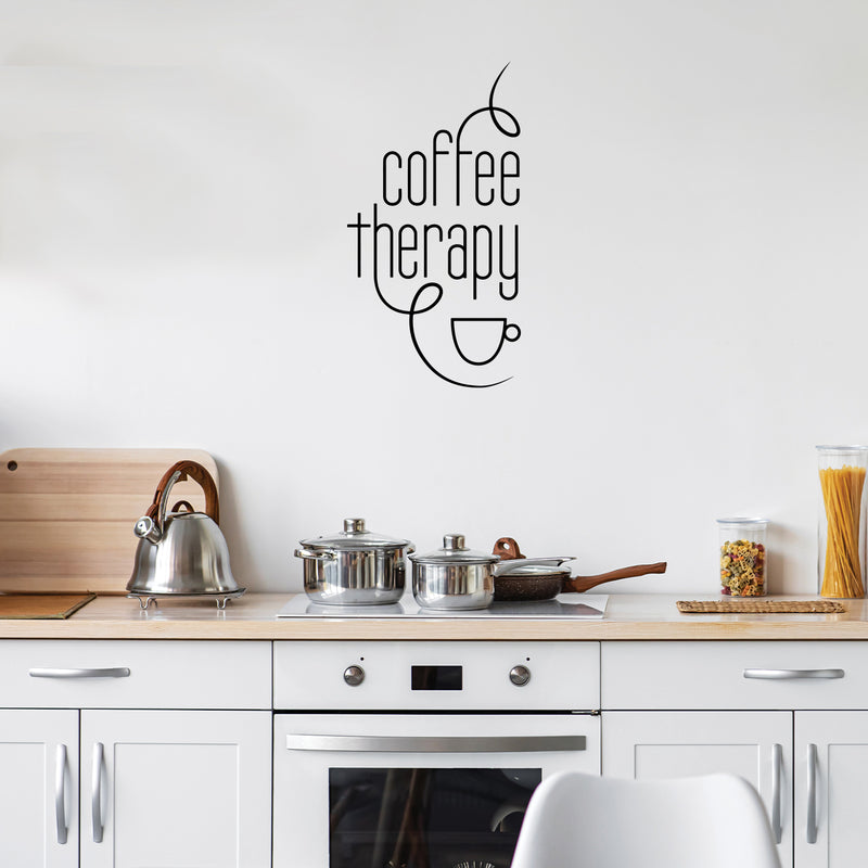 Vinyl Wall Art Decal - Coffee Therapy - 32" x 17" - Modern Inspirational Caffeine Lovers Quote Mug Figure Sticker For Home Office Kitchen Coffee Shop Restaurant Decor 3