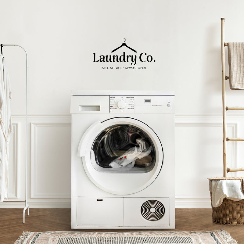 Vinyl Wall Art Decal - Laundry Co Self Service Always Open - 12" x 25" - Trendy Motivational Funny Design Quote Sticker For Home Closet Bathroom Laundry Washing Room Decor 2