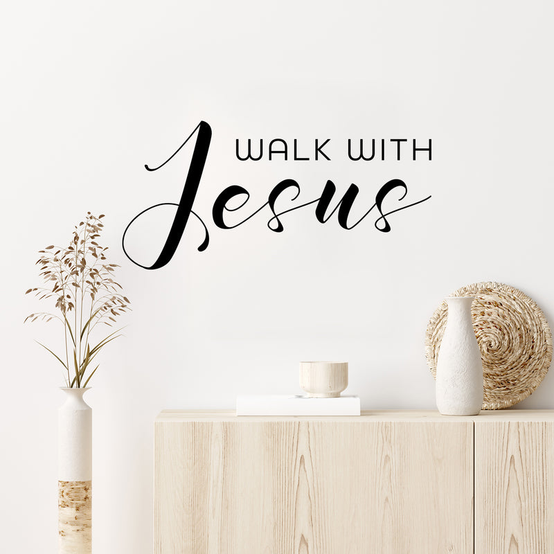 Vinyl Wall Art Decal - Walk With Jesus - Modern Inspirational Spiritual Quote Sticker For Home Office Church Living Room Bedroom Window Decor 2