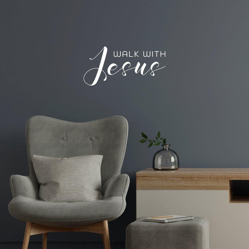 Vinyl Wall Art Decal - Walk With Jesus - 12" x 25" - Modern Inspirational Spiritual Quote Sticker For Home Office Church Living Room Bedroom Window Decor 2