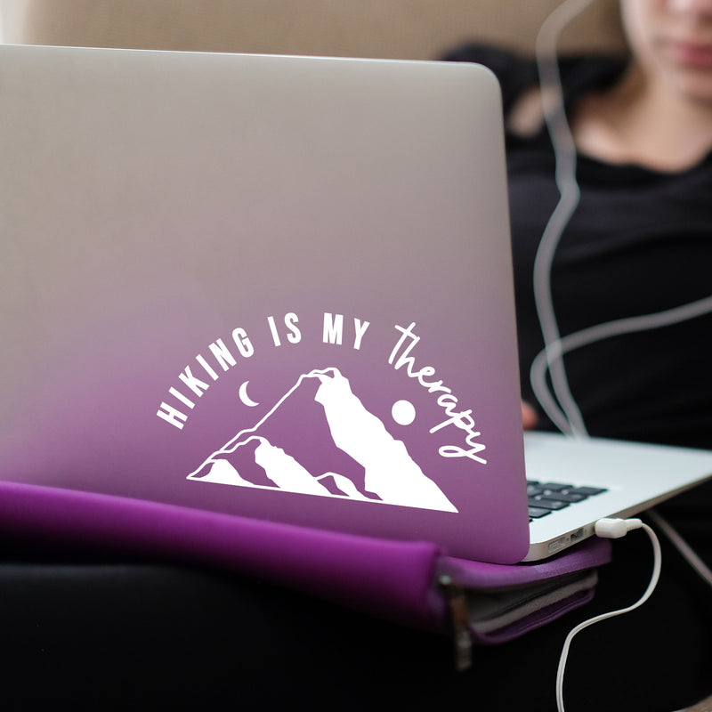 Vinyl Wall Art Decal - Hiking Is My Therapy - - Trendy Fun Motivational Mountains Design Sticker For Laptops Notebooks Mugs Thermos Car Windows Bumpers Door Storefront Decor 5