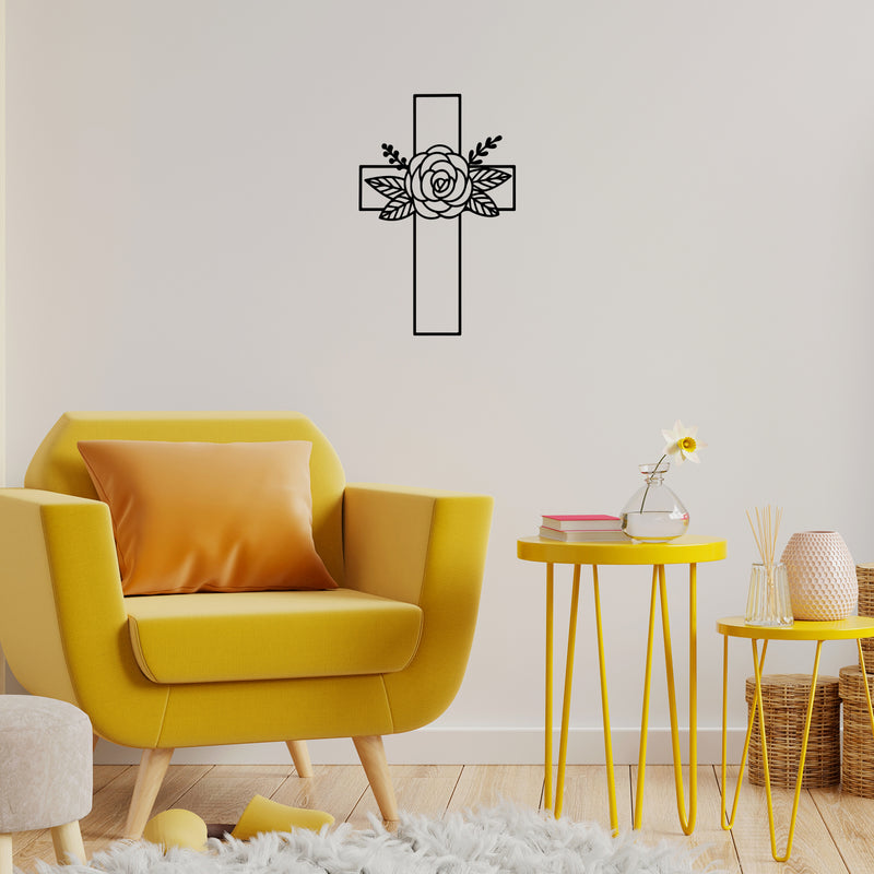 Vinyl Wall Art Decal - Cross Flowers - 17" x 11" - Modern Spiritual Christianity Religion Inspiring Design Sticker For Home Bedroom Living Room Family Room Coffee Shop Church Decor 3