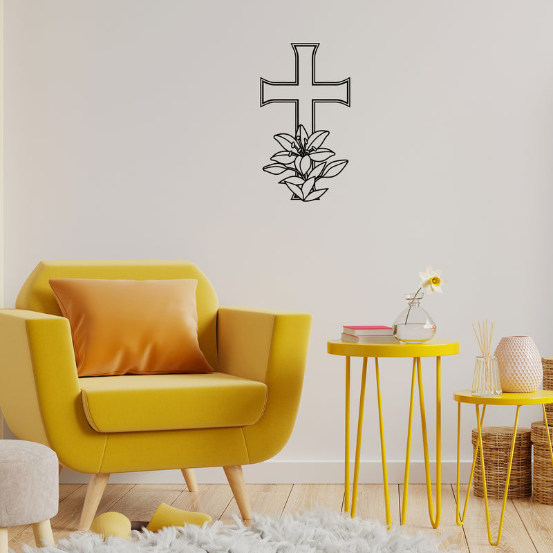 Vinyl Wall Art Decal - Cross Flower - 30" x 17" - Modern Spiritual Christianity Religion Inspiring Design Sticker For Home Bedroom Living Room Family Room Coffee Shop Church Decor 3