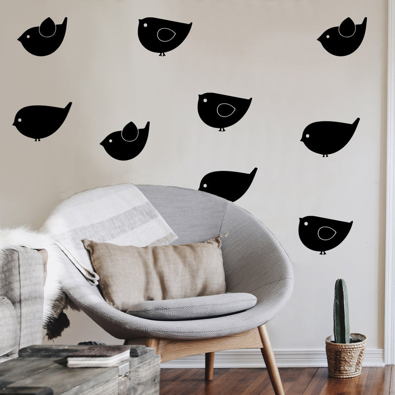 Set Of 9 Vinyl Wall Art Decal - Little Birds Set - From 6" x 9.5" Each - Trendy Fun Lovely Design Sticker For Home Nursery Playroom Kids Room Daycare Classroom Baby Room Decor 3