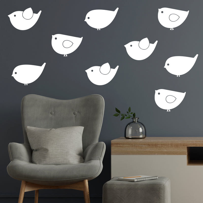 Set Of 9 Vinyl Wall Art Decal - Little Birds Set - From 6" x 9.5" Each - Trendy Fun Lovely Design Sticker For Home Nursery Playroom Kids Room Daycare Classroom Baby Room Decor 2