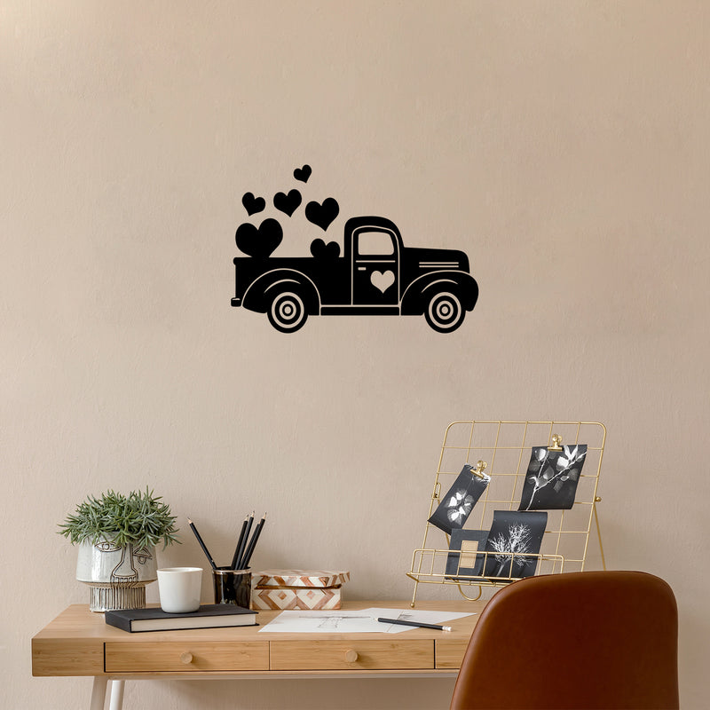 Vinyl Wall Art Decal - Valentines Truck Hearts -- Modern Fun Inspirational Lovely Valentine's Design Sticker For Home Couples Bedroom Living Room Office School Coffee Shop Decor 2