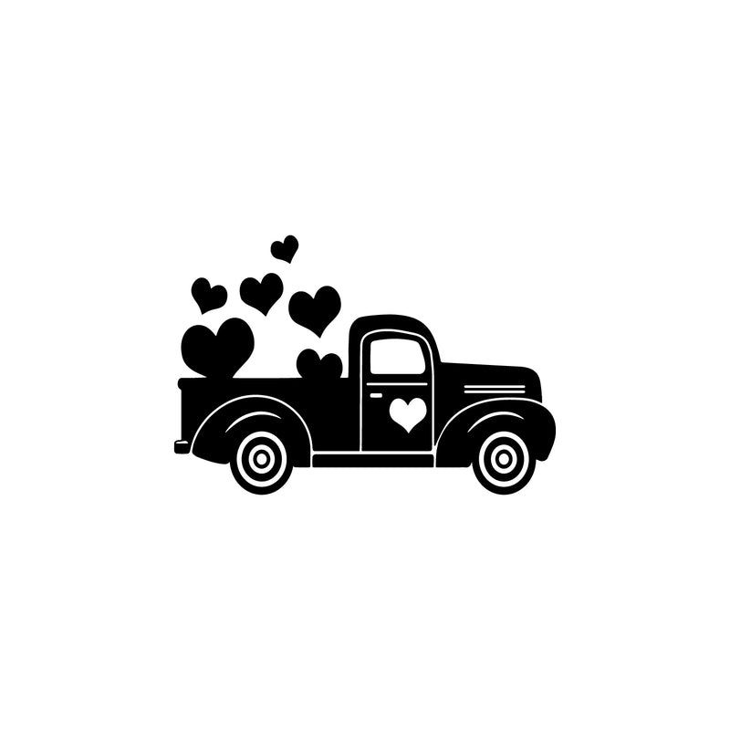 Vinyl Wall Art Decal - Valentines Truck Hearts -17" x 25" - Modern Fun Inspirational Lovely Valentine's Design Sticker For Home Couples Bedroom Living Room Office School Coffee Shop Decor 1