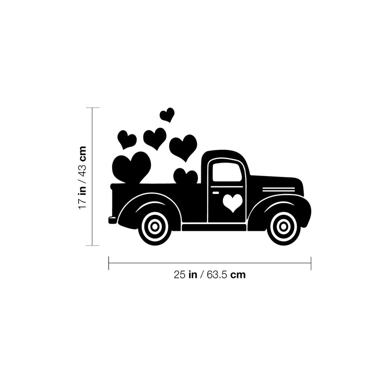 Vinyl Wall Art Decal - Valentines Truck Hearts -- Modern Fun Inspirational Lovely Valentine's Design Sticker For Home Couples Bedroom Living Room Office School Coffee Shop Decor 4