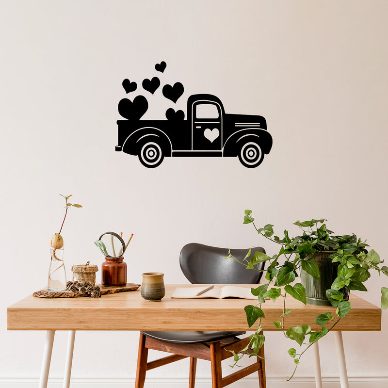 Vinyl Wall Art Decal - Valentines Truck Hearts -17" x 25" - Modern Fun Inspirational Lovely Valentine's Design Sticker For Home Couples Bedroom Living Room Office School Coffee Shop Decor 3